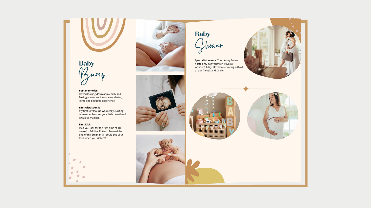 pregnancy & baby shower pages of Dujourbaby pregnancy book