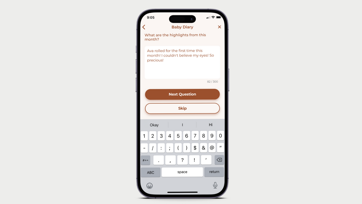mobile screenshot of memory book form with responses to milestone question