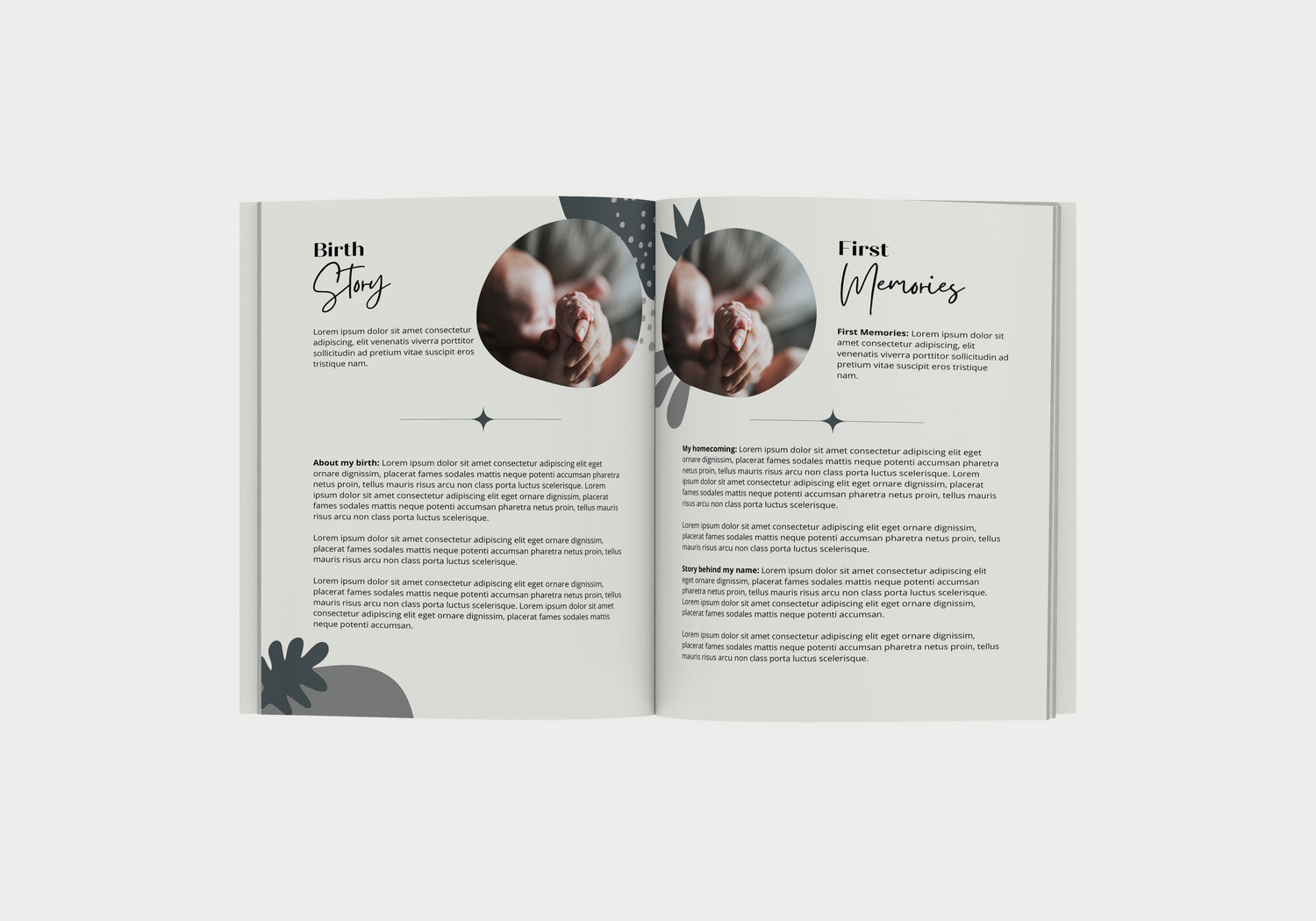 Dujourbaby gender neutral baby book birth story pages