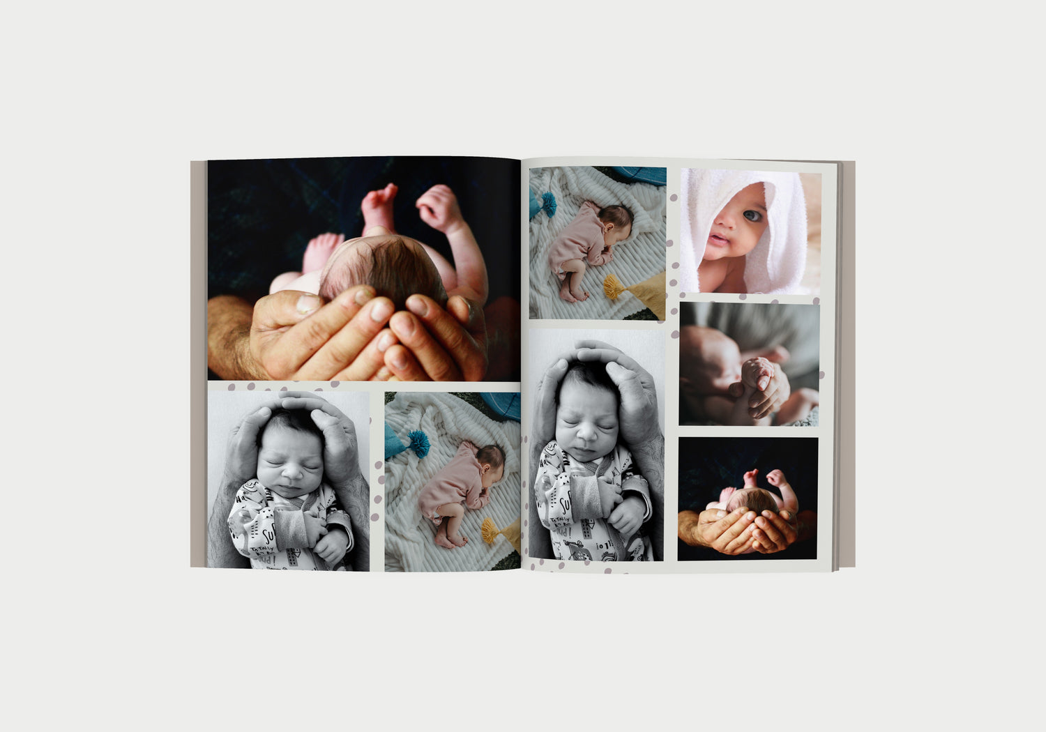 Dujourbaby gender neutral baby book Nordic noir photo collage pages