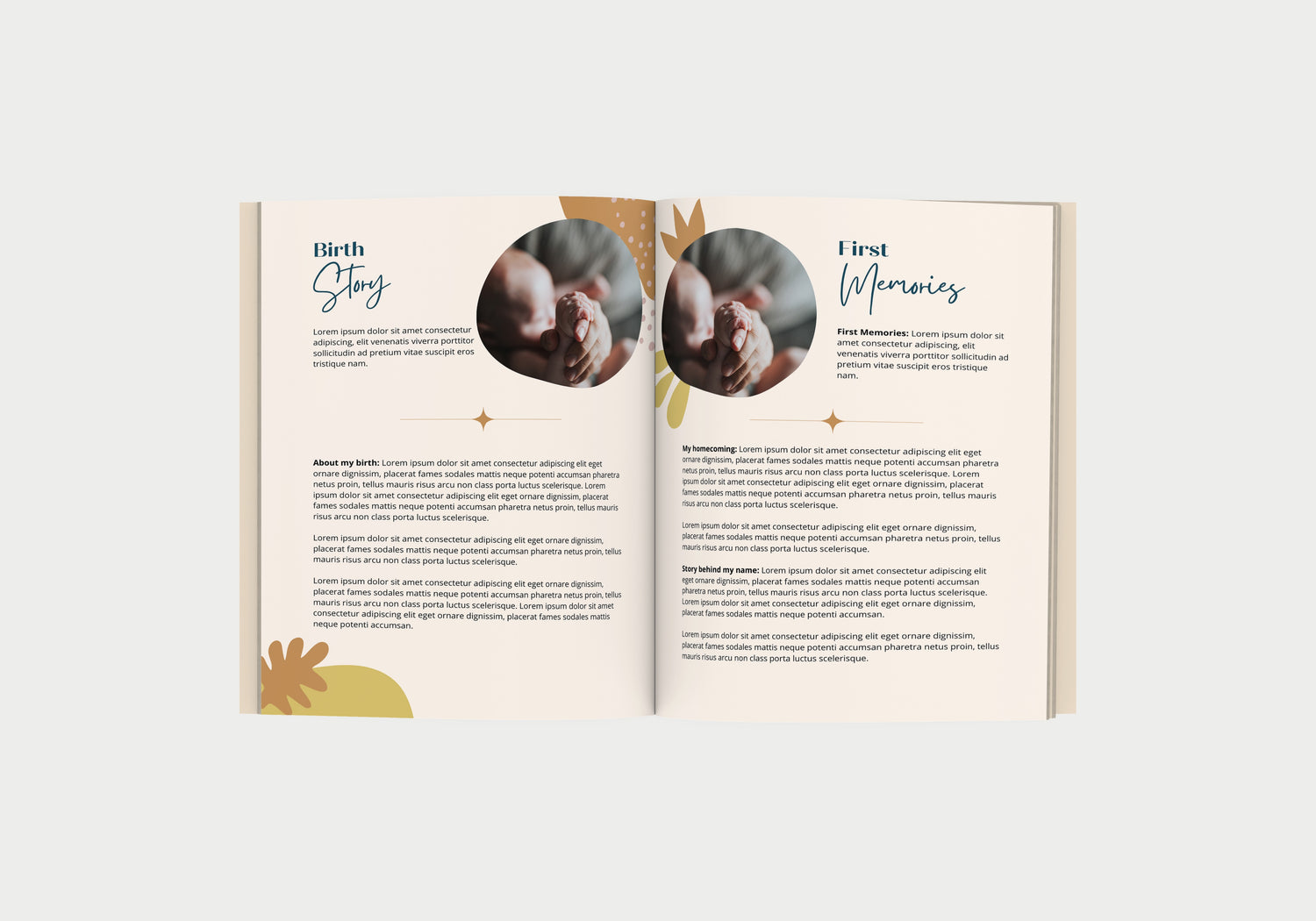 Dujourbaby Boho gender neutral baby book birth story pages
