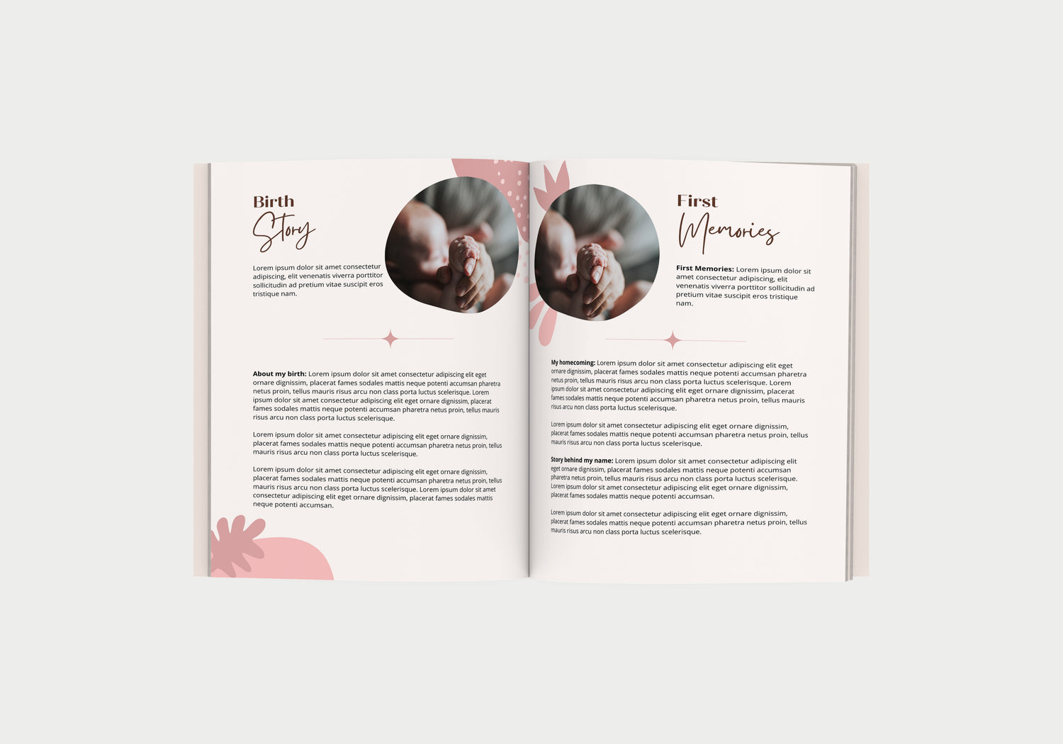 Dujourbaby pink girl baby book birth story pages